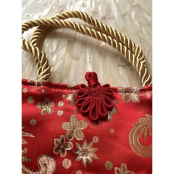 Chinese Bag Small Tote Red Gold Floral New Year Evening Purse Double Handle New - Picture 2 of 5